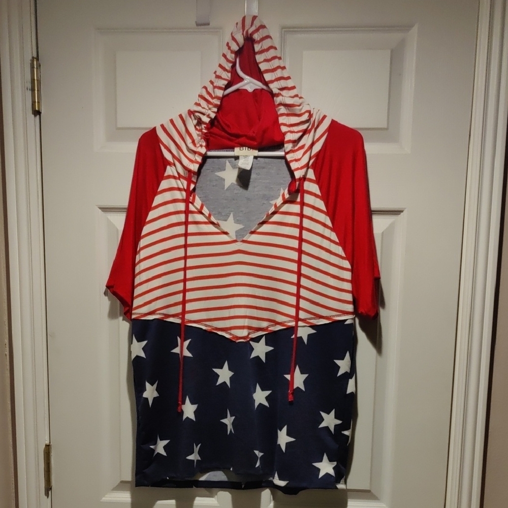 BiBi Red and Blue Stars And Stripes Patterned Top